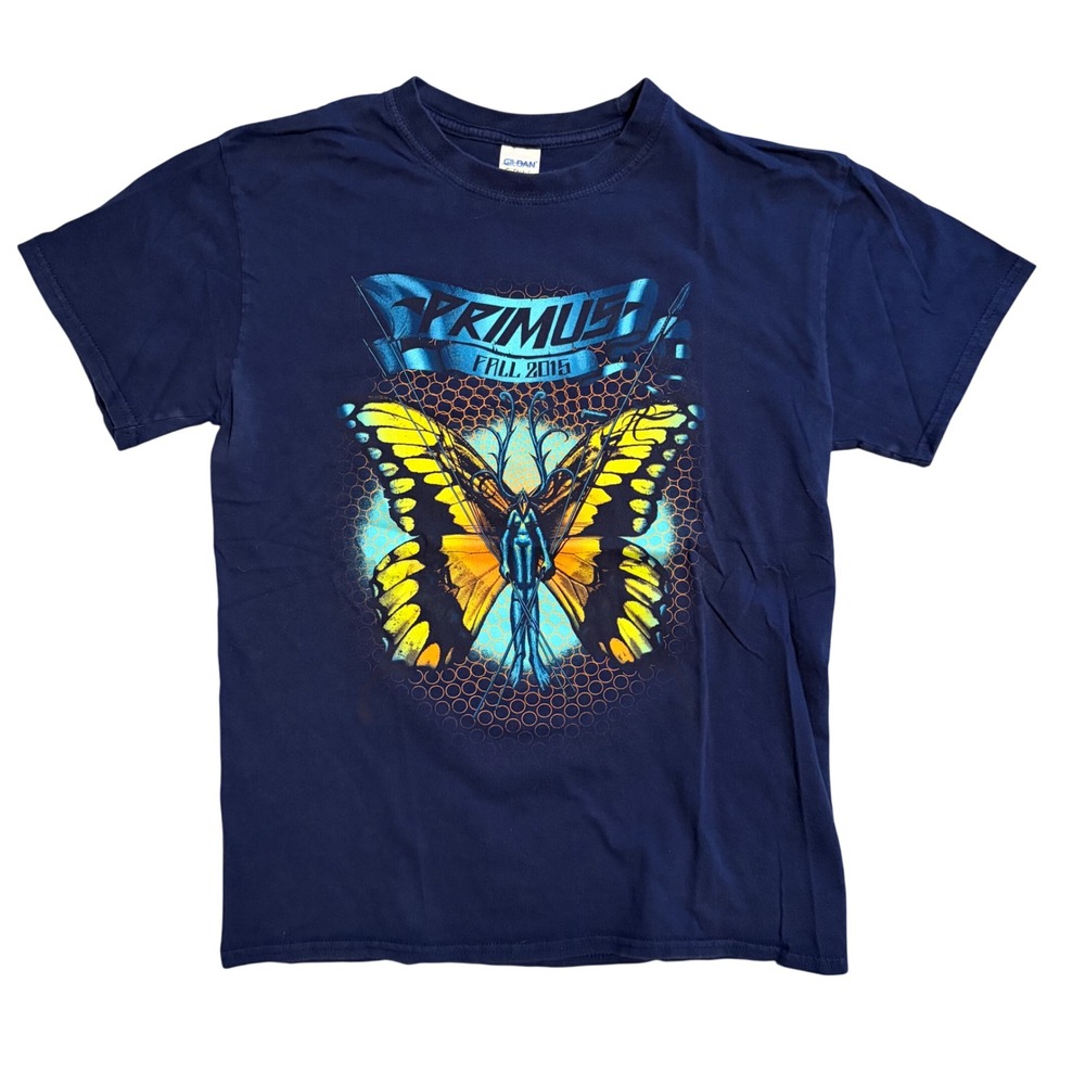 Primus Fall 2015 Tour T-Shirt Medium Navy Blue Butterfly Graphic Concert Tee